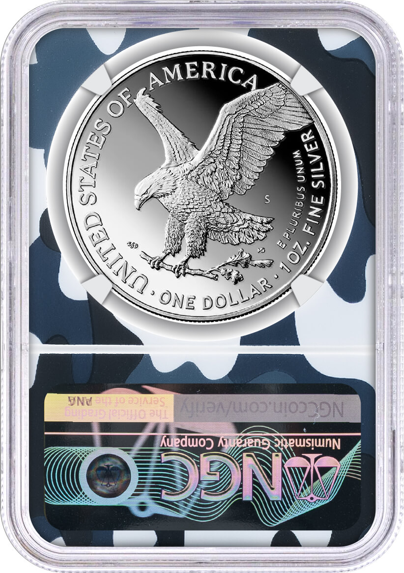 2025 S $1 1oz Silver Eagle 250th Anniversary United States Navy Privy NGC PF70 UCAM Advance Releases Gaudioso Signed Navy Camo Core with OGP