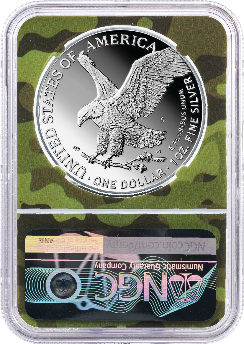 2025 S $1 1 oz Proof Silver Eagle NGC PF70 UCAM First Day of Issue Army Camo Label