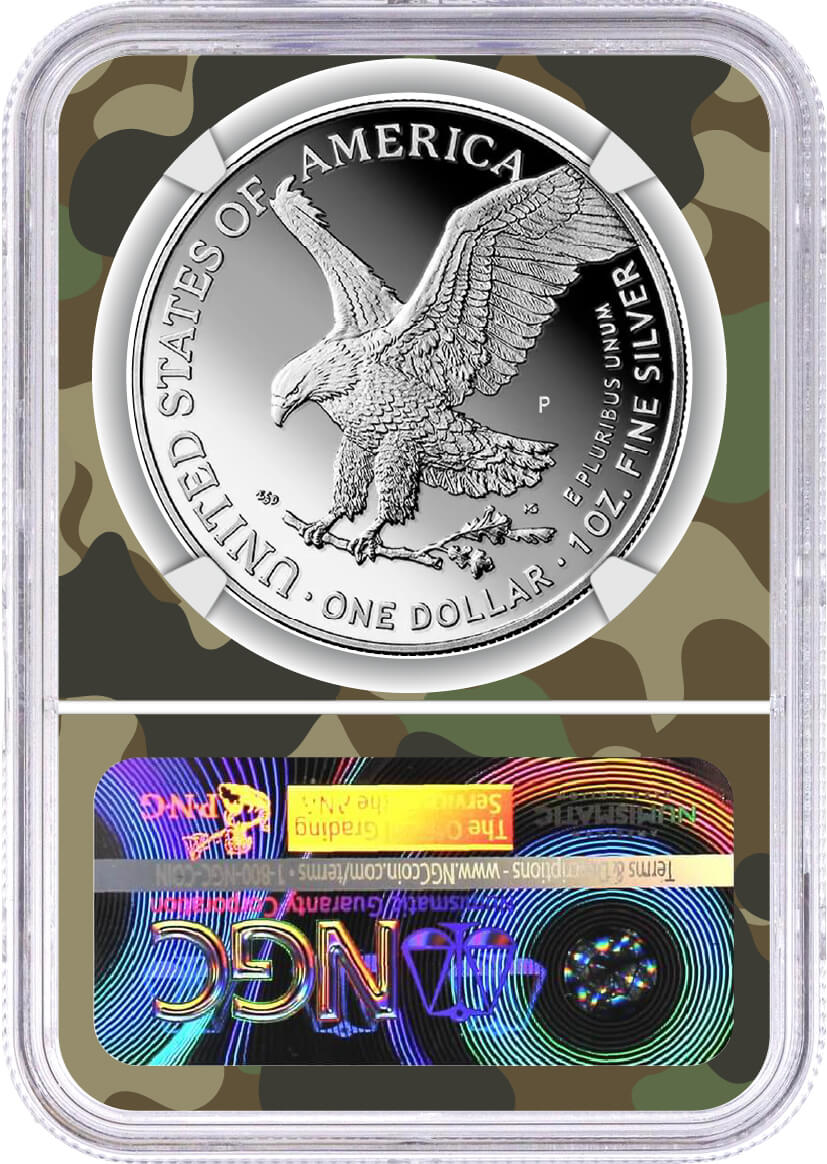 2025 P $1 1oz Silver Eagle 250th Anniversary United States Marine Corps Privy NGC PF70 UCAM First Day of Issue Gaudioso Signed Marine Corps Camo Core with OGP