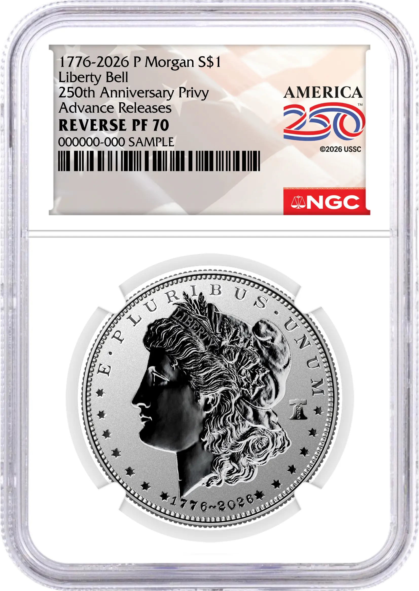 1776-2026 P $1 Reverse Proof Silver Morgan Dollar and Peace Dollar 2-Coin Set NGC Reverse PF70 Advance Releases America250™ Label with Bonus 1776 2-Coin Display Case