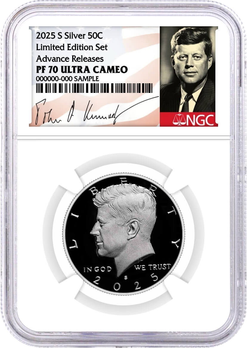 2025 S Limited Edition Silver Proof Set Kennedy NGC PF70 UCAM AR Facsimile Label and Silver Eagle NGC PF70 UCAM AR Mercanti/Gaudioso Signed Limited Edition Dual Signature Mint Engraver Series with 6 Coin Bonus in OGP