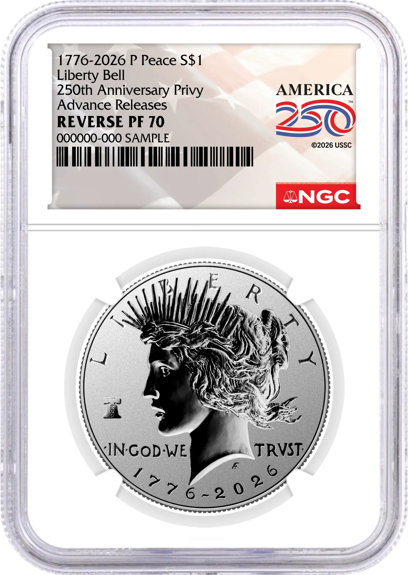 1776-2026 P $1 Reverse Proof Silver Morgan Dollar and Peace Dollar 2-Coin Set NGC Reverse PF70 Advance Releases America250™ Label with Bonus 1776 2-Coin Display Case