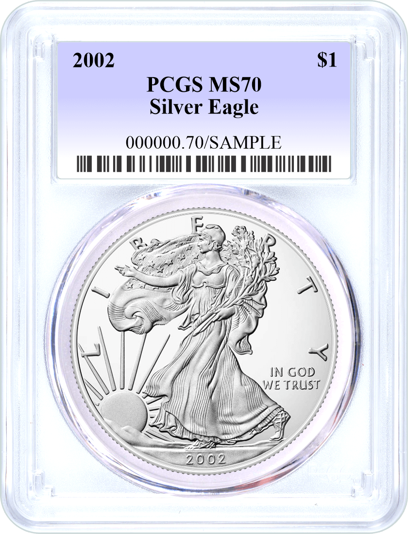 2002 $1 Silver Eagle PCGS MS70 Blue Label