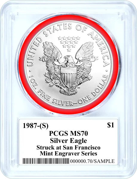 2017 (S) Silver Eagle Struck at San Francisco PCGS MS70 Mercanti Signed Mint Engraver Series