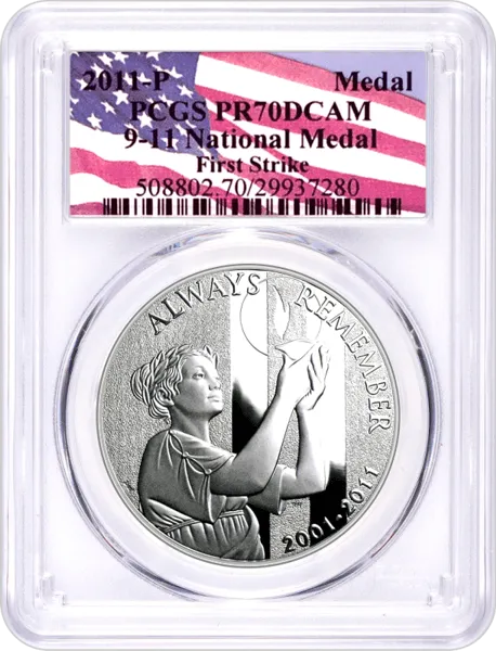 2011 P 9/11 10th Anniversary of September 11th Memorial Silver Medal PCGS PR70 First Strike With Book