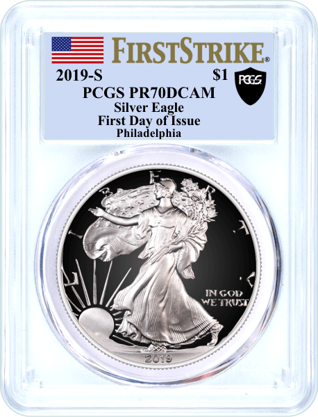 2019 S Proof Silver Eagle Mint locations 3 Coin Set PCGS PR70 DCAM First Strike First Day of Issue Black Shield Label