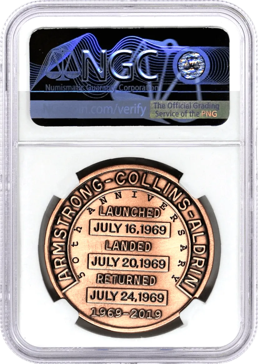 2019 Apollo 11 50th Anniversary 1oz Copper Robbins Medal Restrike NGC MS70 First Day of Issue