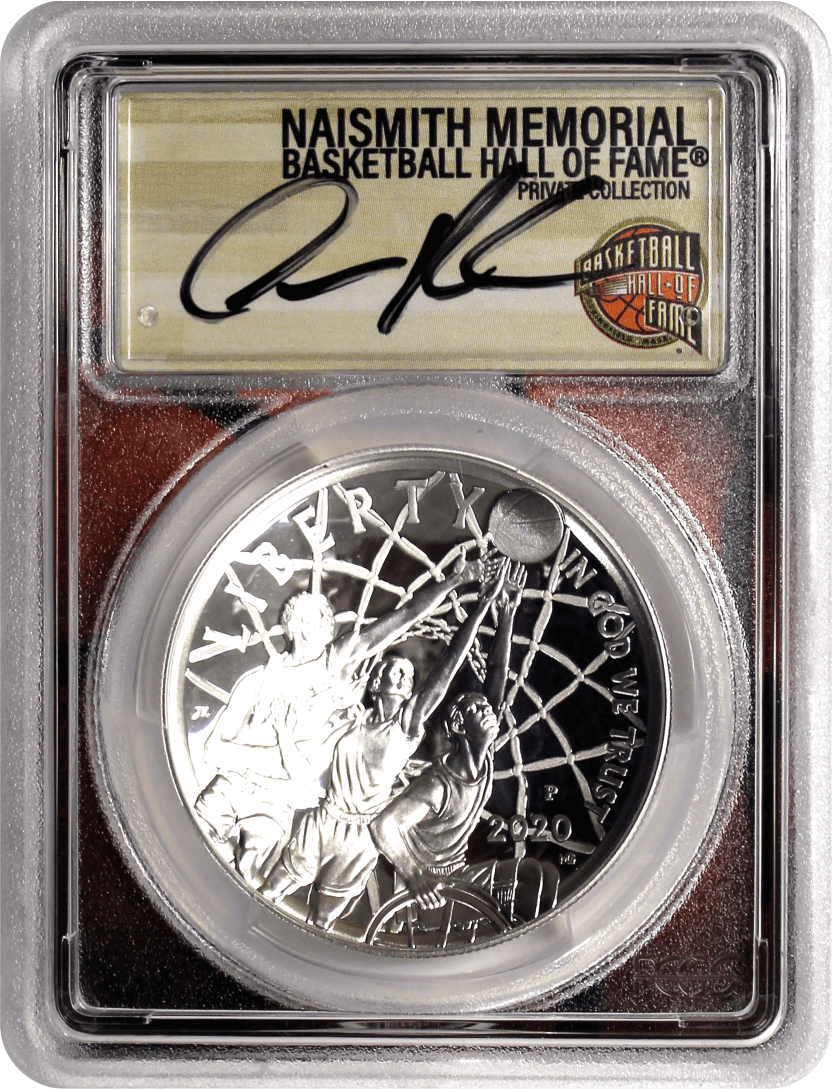 2020 P $1 Proof Silver Basketball Hall of Fame Label PCGS PR70 DCAM First Day of Issue Dennis Rodman Signed  Basketball Core