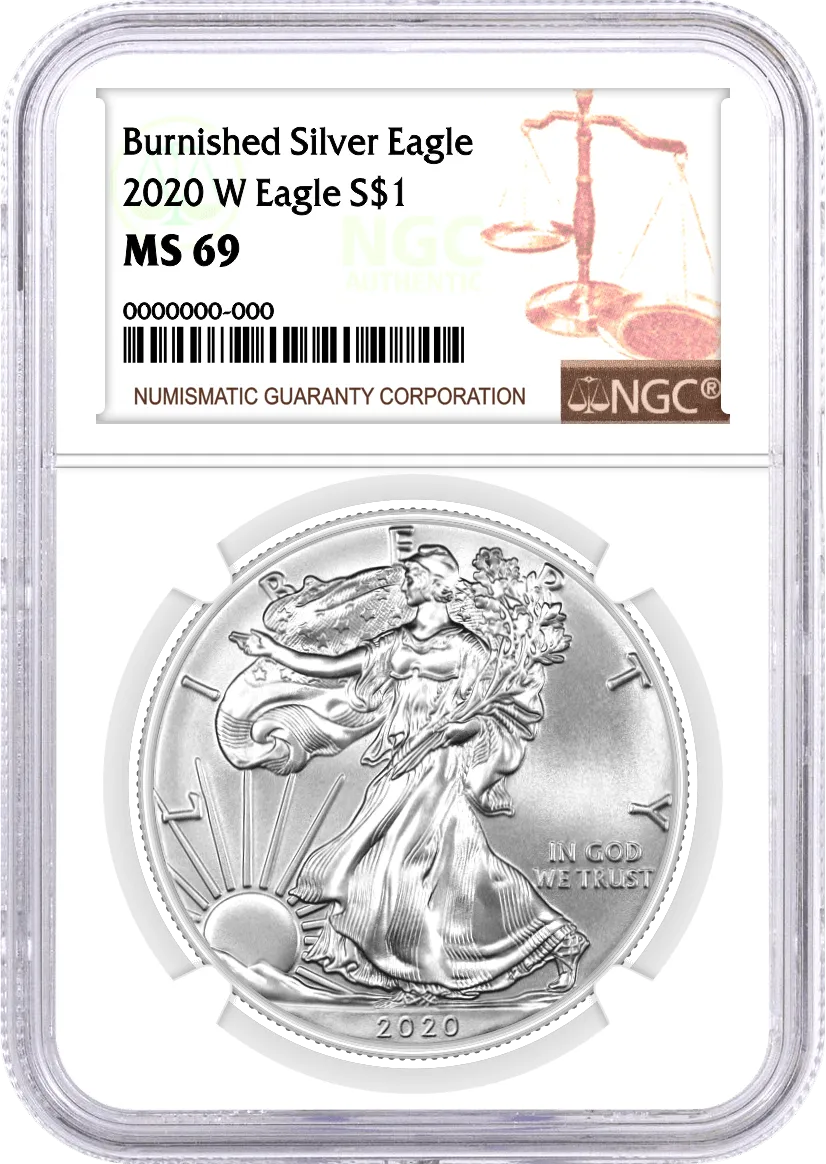 2020 W $1 Burnished Silver Eagle NGC MS69 Brown Label