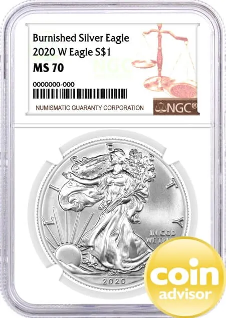 2020 W $1 Burnished Silver Eagle NGC MS70 Brown Label