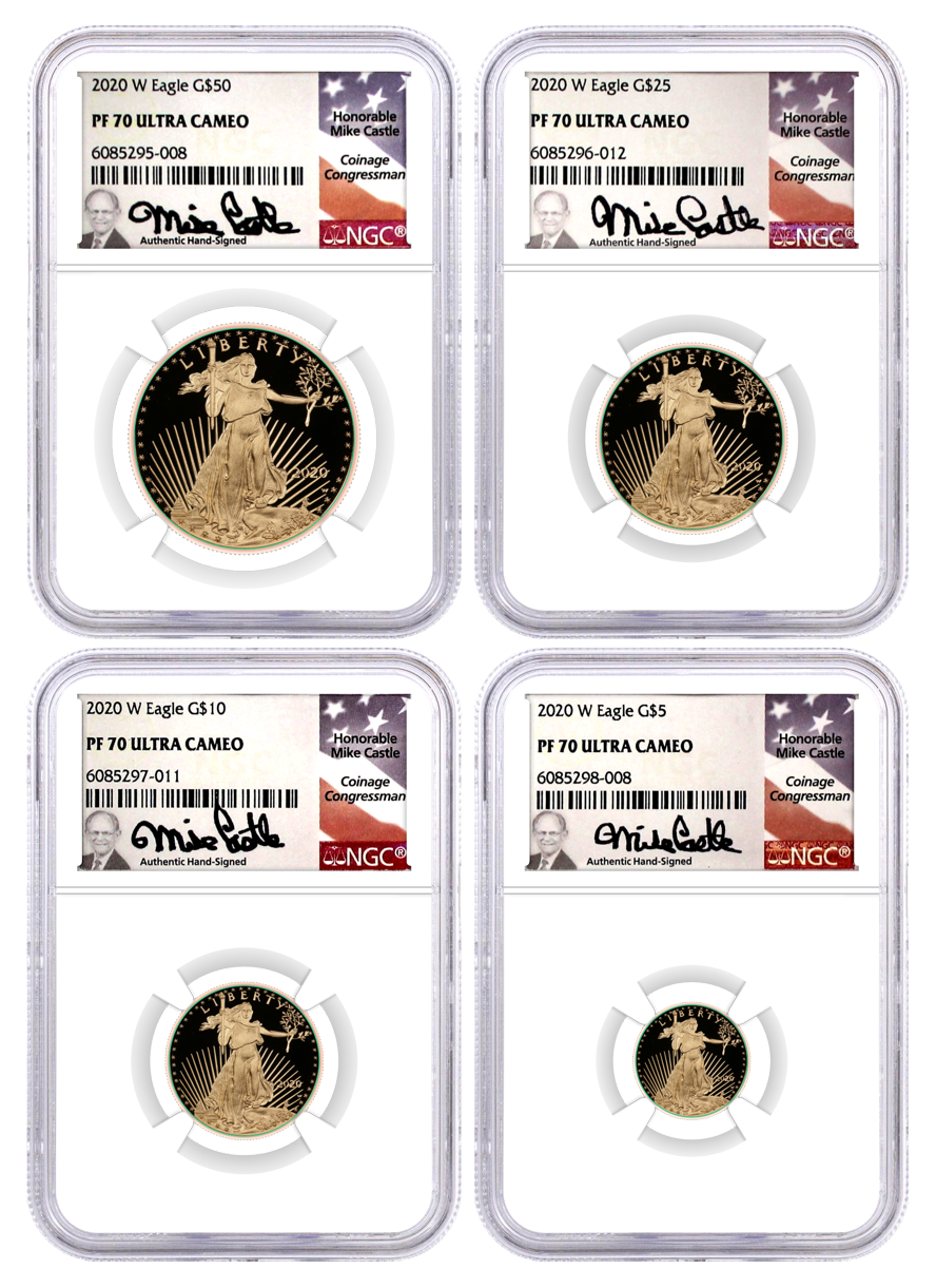 2020 W Proof Gold Eagle 4 Coin Set NGC PF70 UCAM Mike Castle Signed