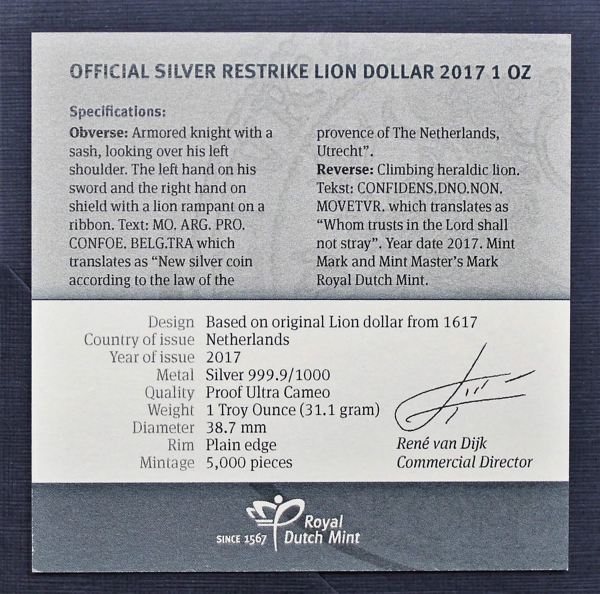 2017 Netherlands 1oz Silver Lion Dollar NGC PF70 Ultra Cameo World Money Fair Releases