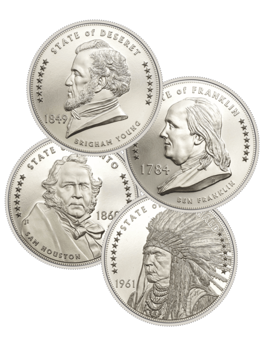 2020 Cook Islands .25 Lost States of America 4 Coin Set McDonald Franklin Deseret Jacinto in Collector Packaging with Bonus Lost States Book