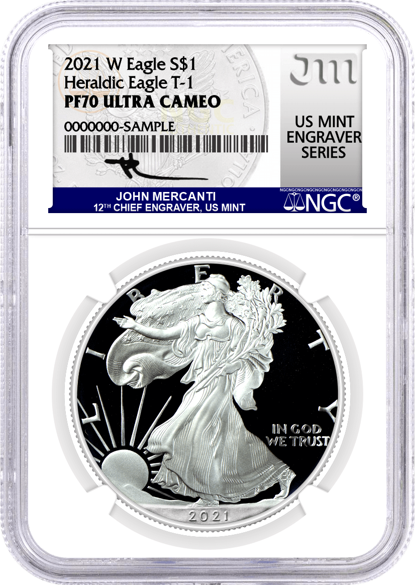2001-2021 W $1 Proof Silver Eagle 20 Coin Set Type 1 NGC PF70 UCAM Mercanti Signed U.S. Mint Engraver Series