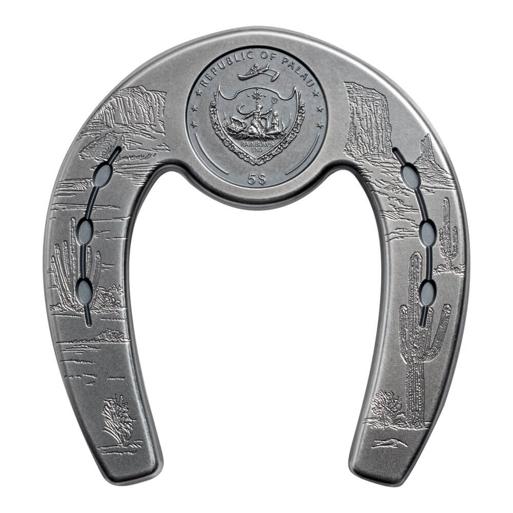 2021 $5 Palau 1 oz Silver Antique Finish Lucky Horseshoe Ultra High Relief in OGP