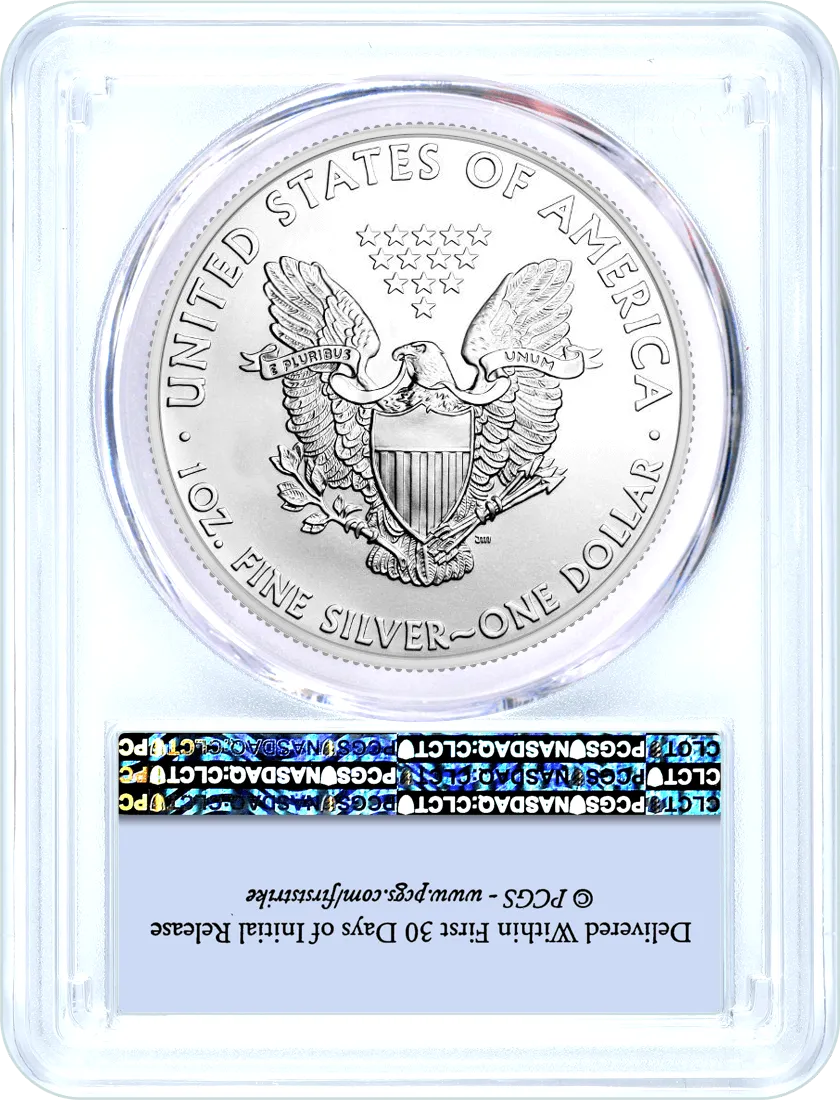 1986 $1 Silver Eagle PCGS MS70 First Strike Flag Label