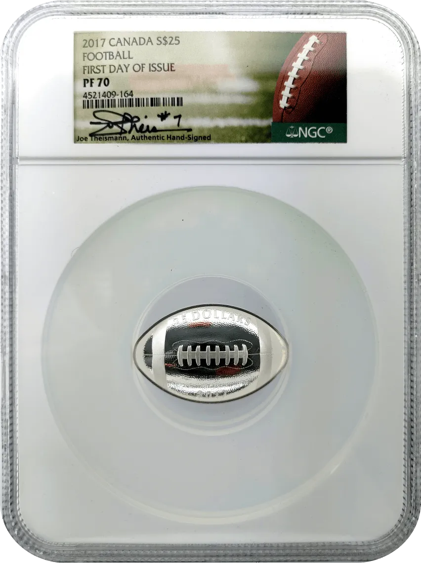 2017 Canada $25 Silver Football NGC PF70 First Day of Issue Joe Theismann Signed