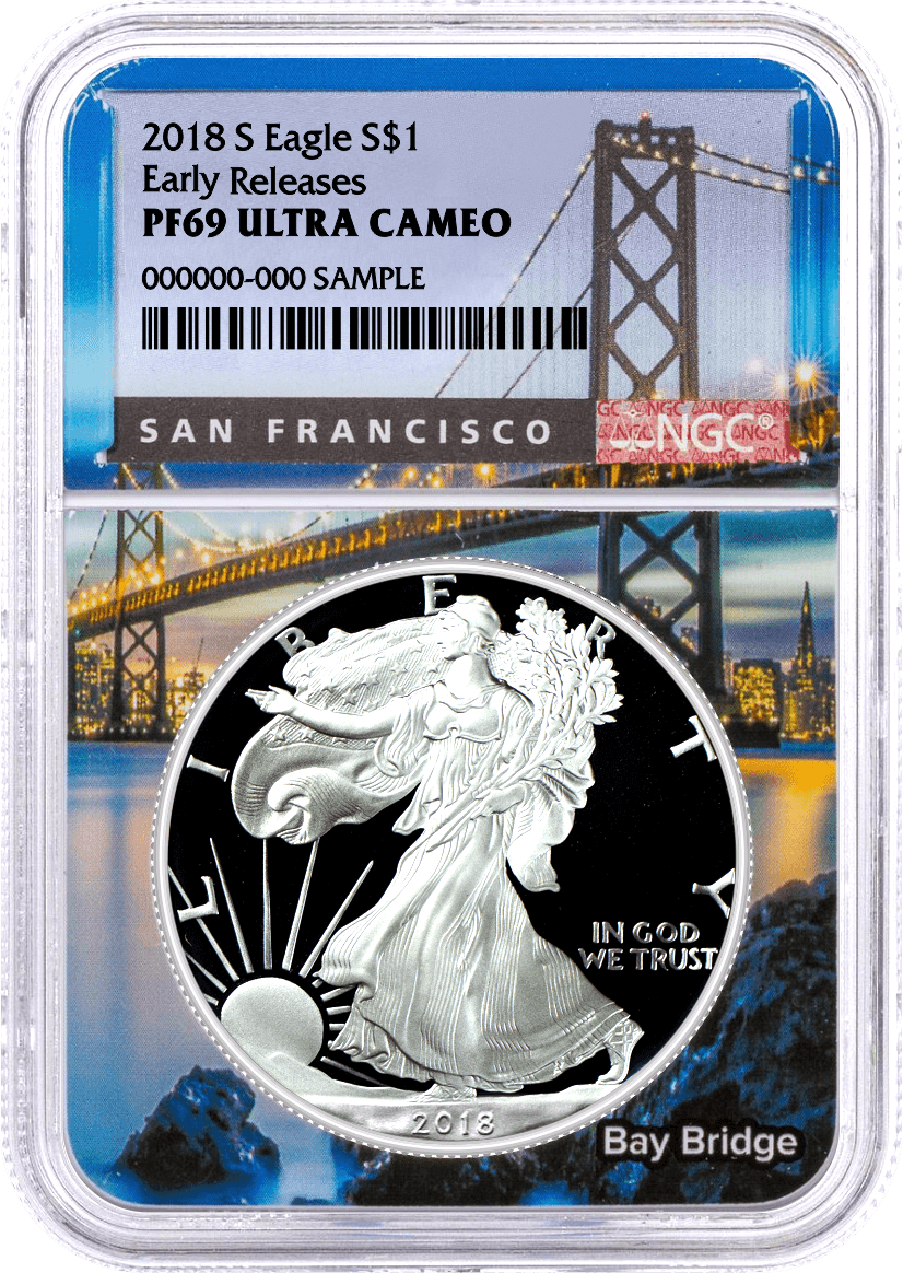 2018 S $1 Proof Silver Eagle NGC PF69 Ultra Cameo Early Releases San Francisco Picture Core