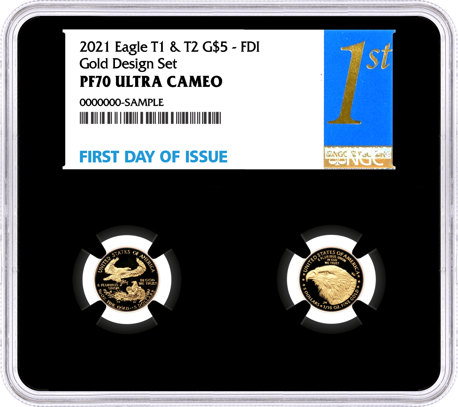 2021 W $5 Proof American Gold Eagle Designer Edition 2-Coin Set NGC PF70 UCAM First Day of Issue 1st Label Multiholder Black Core