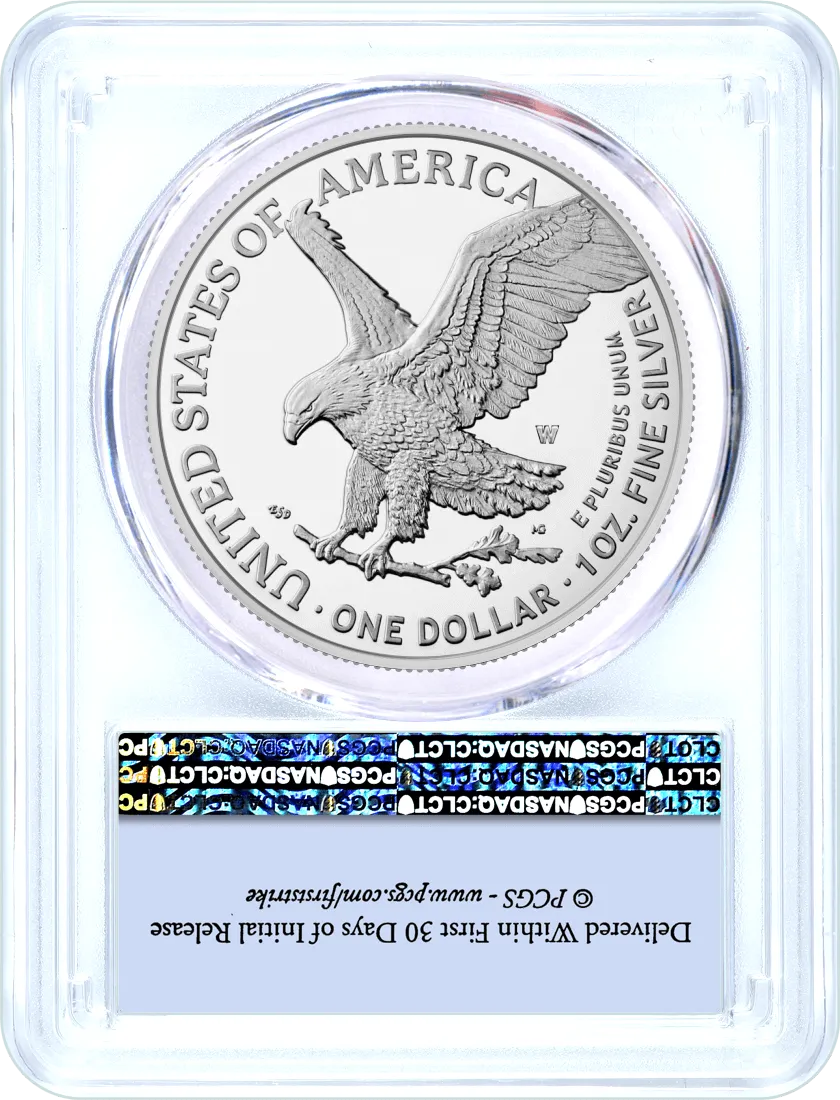 2021 W $1 Burnished Silver Eagle Type 2 PCGS SP70 First Strike Flag Label