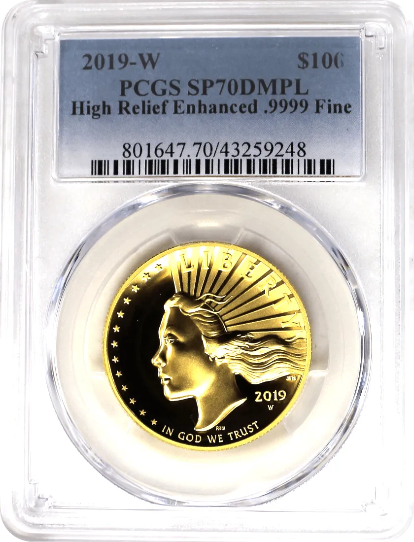 2019 W $100 24k Gold American Liberty High Relief PCGS SP70 DMPL Blue Label