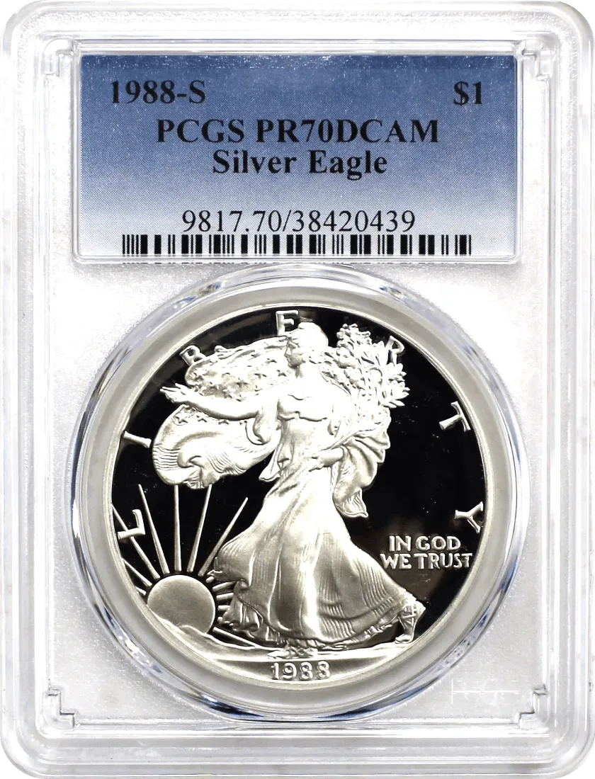 1988 S $1 Proof Silver Eagle PCGS PR70 DCAM Blue Label