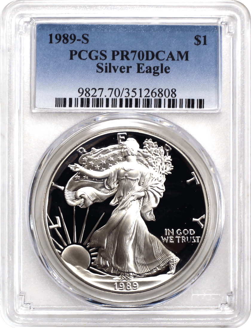1989 S $1 Proof Silver Eagle PCGS PR70 DCAM Blue Label