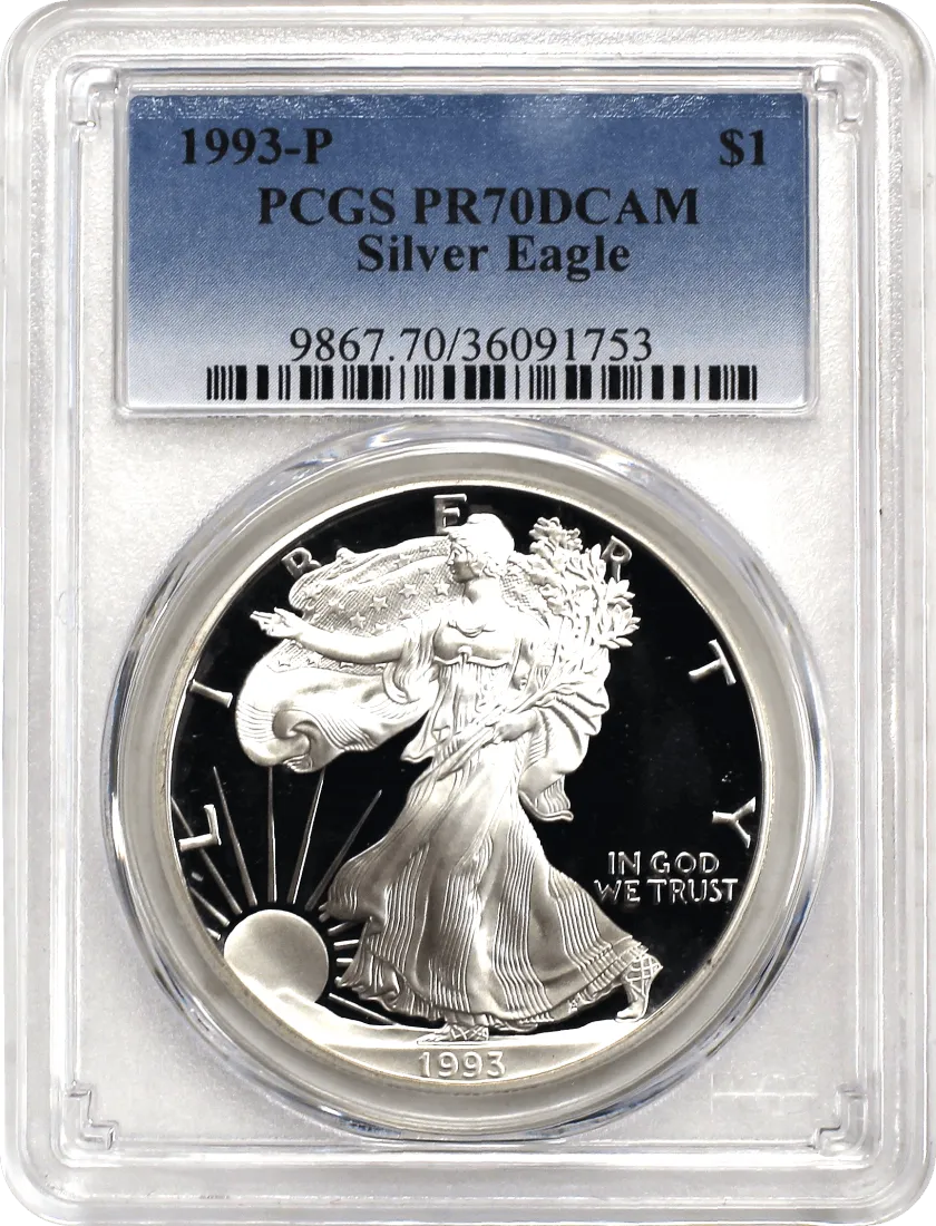 1993 P $1 Proof Silver Eagle PCGS PR70 DCAM Blue Label