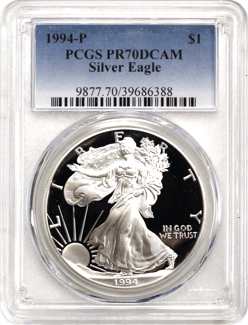 1994 P $1 Proof Silver Eagle PCGS PR70 DCAM Blue Label