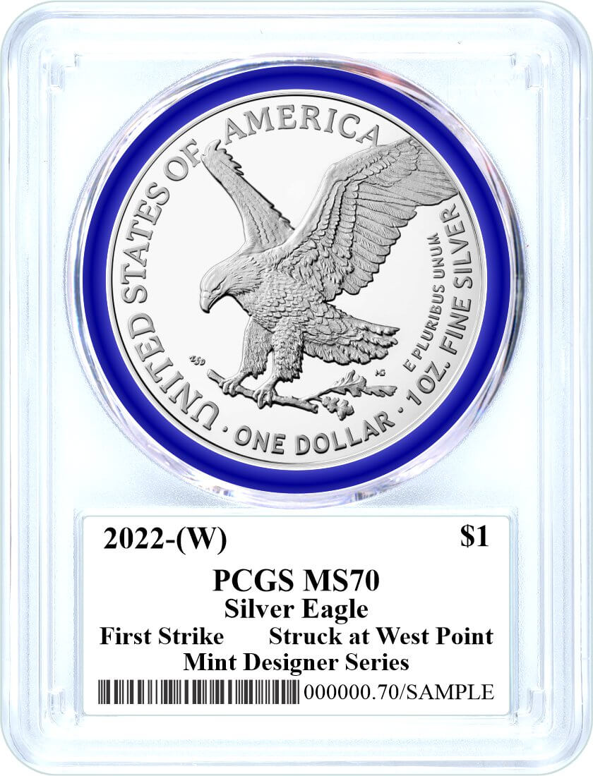 2022 (W) Silver Eagle Struck at West Point PCGS MS70 First Strike Damstra Signed Mint Designer Series [Pre-Sale Item]