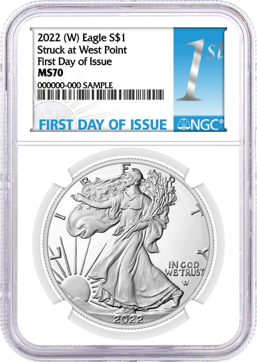 2022 (W) Silver Eagle Struck at West Point NGC MS70 First Day of Issue 1st Label 