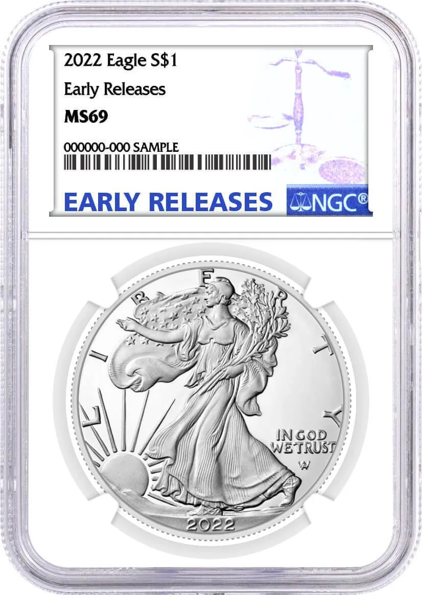 2022 Silver Eagle NGC MS69 Early Releases Blue Label 
