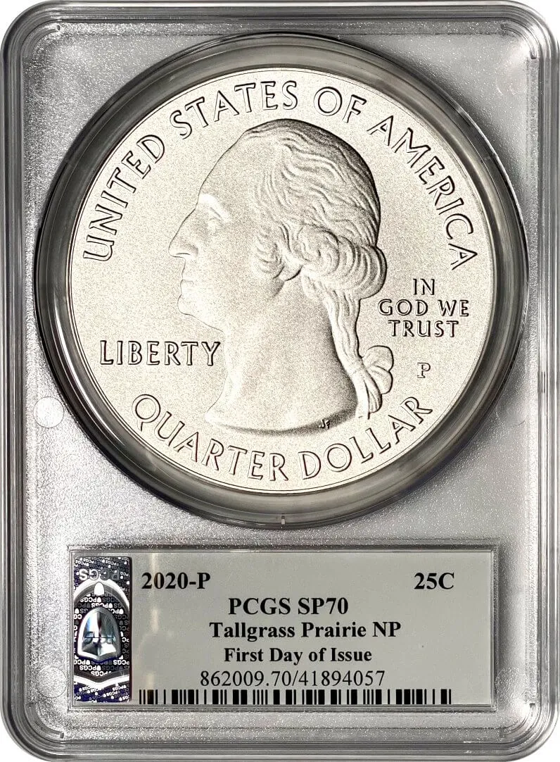 2020 P 25C 5oz Silver America The Beautiful Tallgrass Prairie NP PCGS SP70 First Day of Issue Damstra Signature
