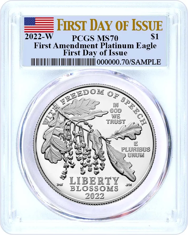 2022 Platinum Proof Coin $100 W First Amendment to the United States Constitution 