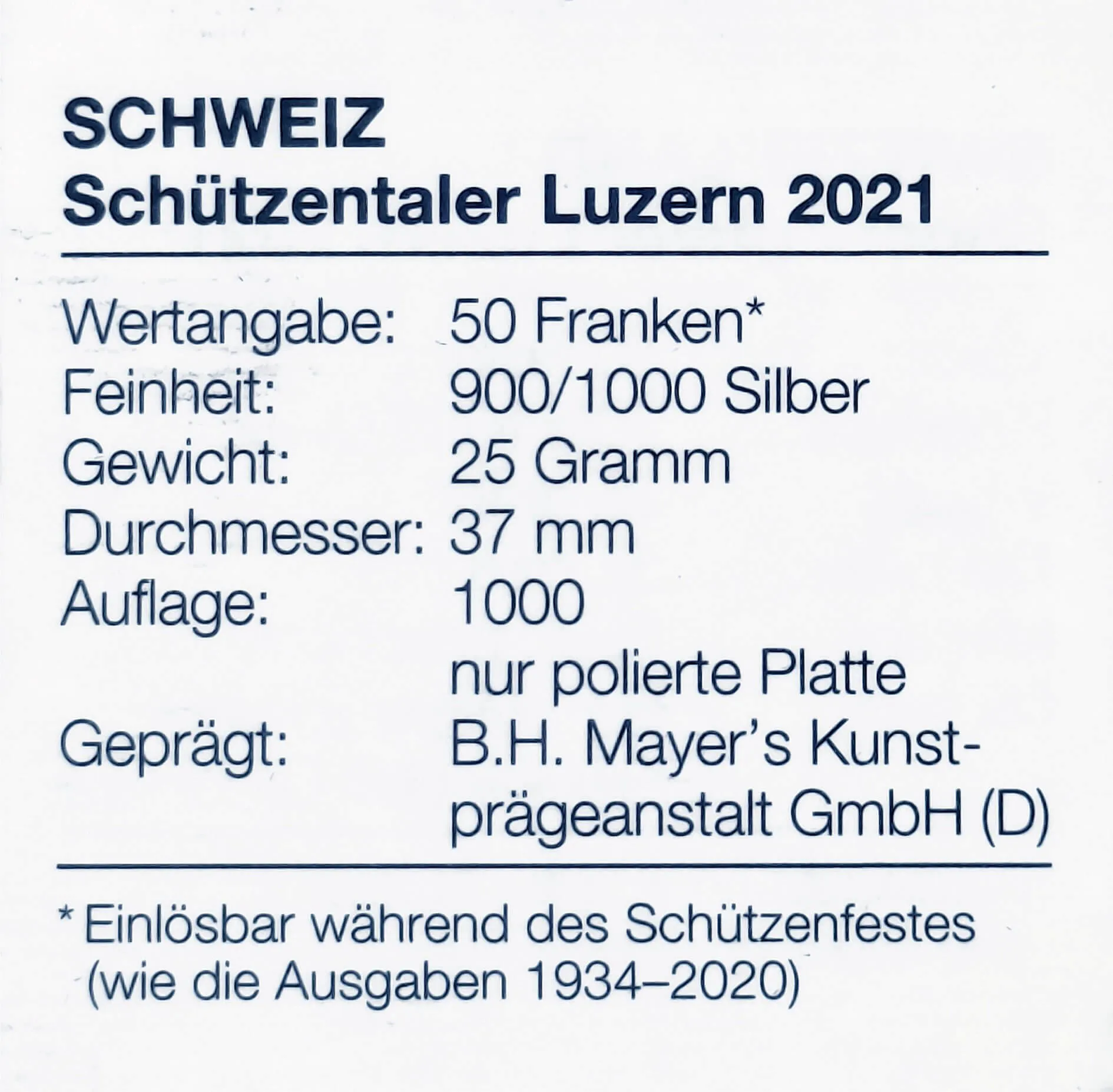2021 Switzerland Swiss Shooting Festival Silver 50F Hab-112a NGC PF69 UCAM