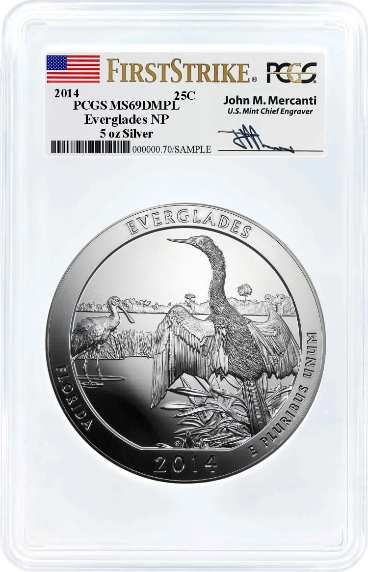 2014 ATB 5oz Silver Everglades PCGS MS69 DMPL First Strike Mercanti Signature