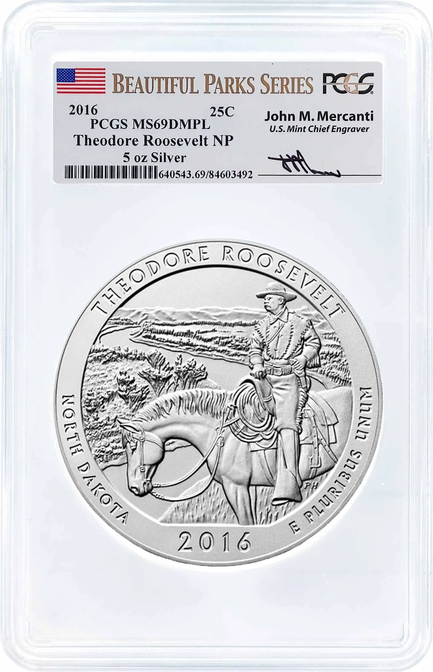2016 ATB 5oz Silver Theodore Roosevelt PCGS MS69 DMPL Mercanti Signature