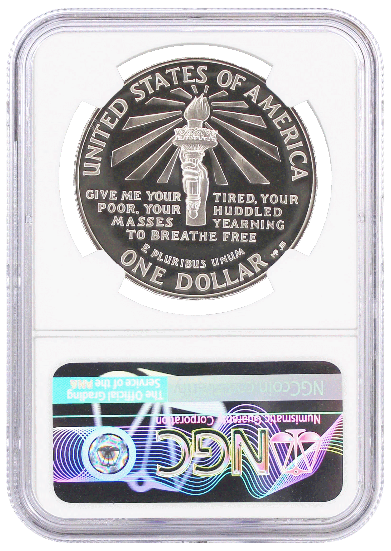 1986 S $1 Proof Silver Statue of Liberty NGC PF70 UCAM Mercanti Signed Mint Engraver Series Masters Collection