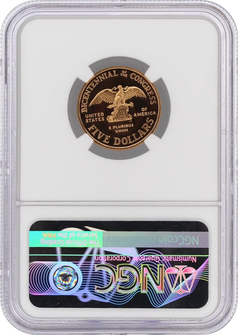 1989 W $5 Proof Gold Congress Bicentennial NGC PF70 UCAM Mercanti Signed U.S. Mint Engraver Series Masters Collection