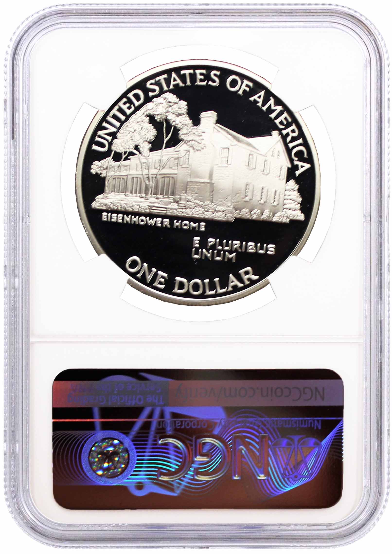 1990 P $1 Proof Silver Eisenhower Centennial NGC PF70 UCAM Mercanti Signed U.S. Mint Engraver Series Masters Collection