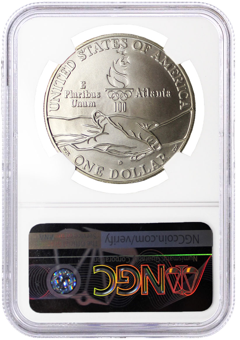 1995 D $1 Silver Centennial Olympic Games Cycling NGC MS70 Mercanti Signed U.S. Mint Engraver Series Masters Collection