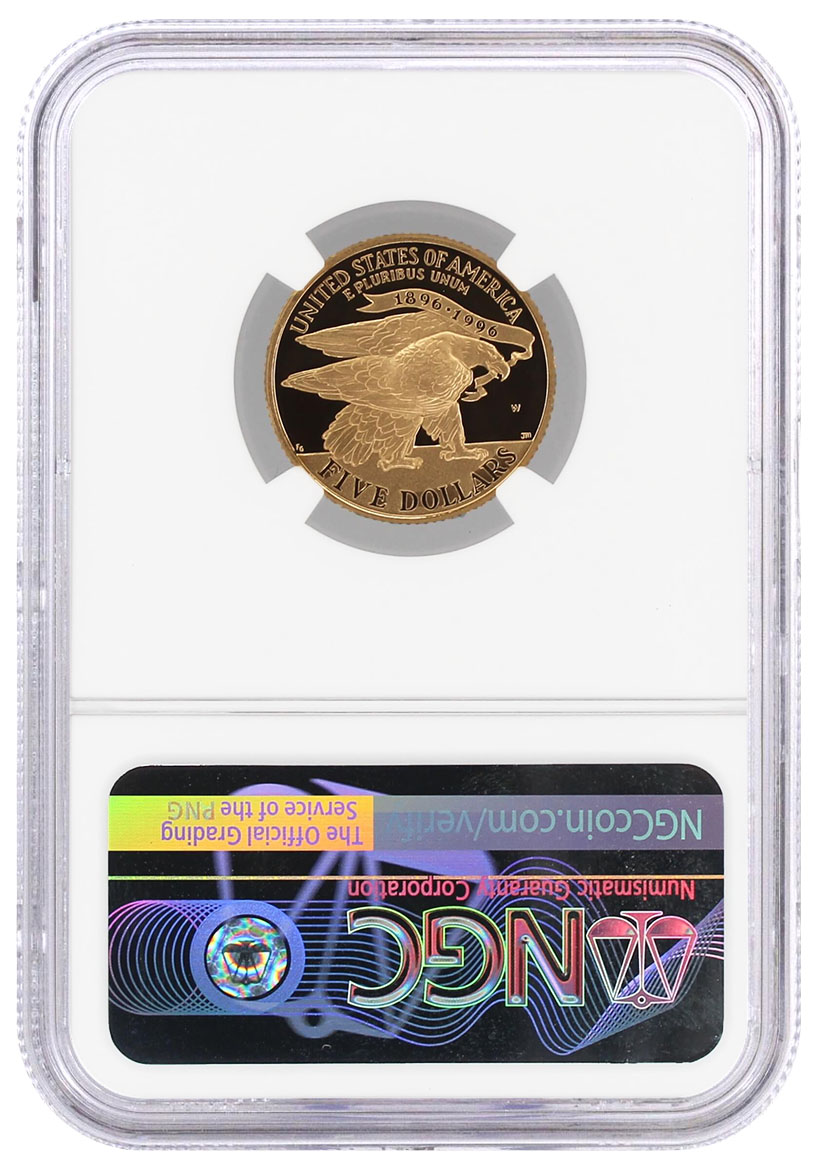 1995 W $5 Proof Gold Centennial Olympic Games Stadium NGC PF70 UCAM Mercanti Signed U.S. Mint Engraver Series Masters Collection