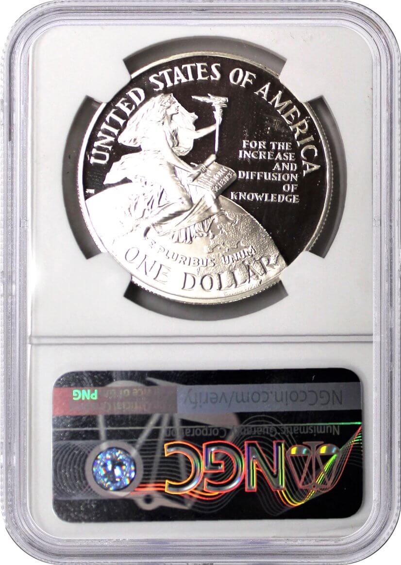 1996 P $1 Proof Silver Smithsonian Institution 150th Anniversary NGC PF70 UCAM Mercanti Signed U.S. Mint Engraver Series Masters Collection