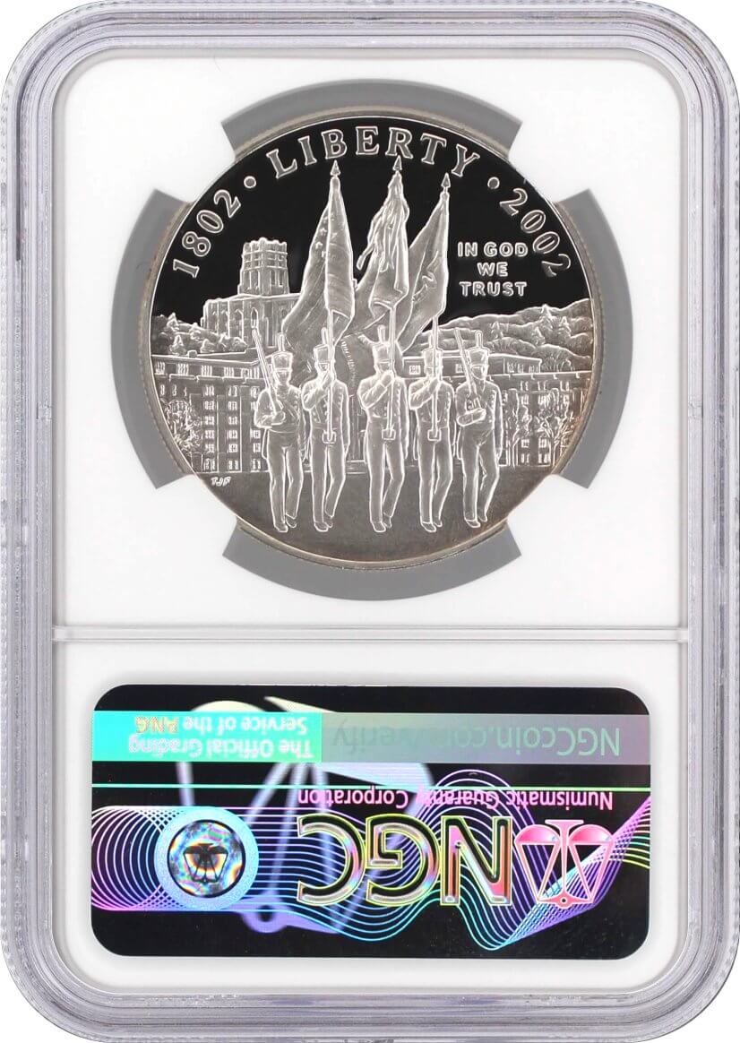 2002 W $1 Proof Silver West Point Bicentennial NGC PF70 UCAM Mercanti Signed U.S. Mint Engraver Series Masters Collection