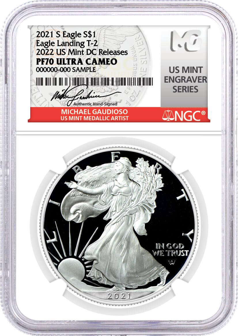 2021 SWW $1 Silver Eagle Type 2 2022 US Mint DC Releases 3 Coin Set NGC PF70/PF70/MS70 Gaudioso Signed U.S. Mint Engraver Series