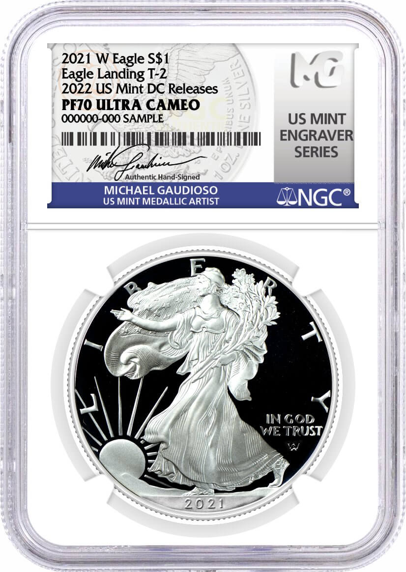 2021 SWW $1 Silver Eagle Type 2 2022 US Mint DC Releases 3 Coin Set NGC PF70/PF70/MS70 Gaudioso Signed U.S. Mint Engraver Series