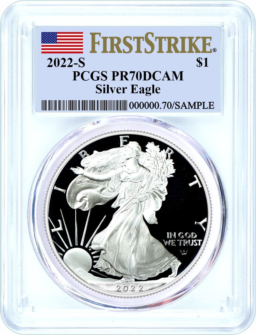 2022 S $1 Proof Silver Eagle PCGS PR70 DCAM First Strike Flag Label