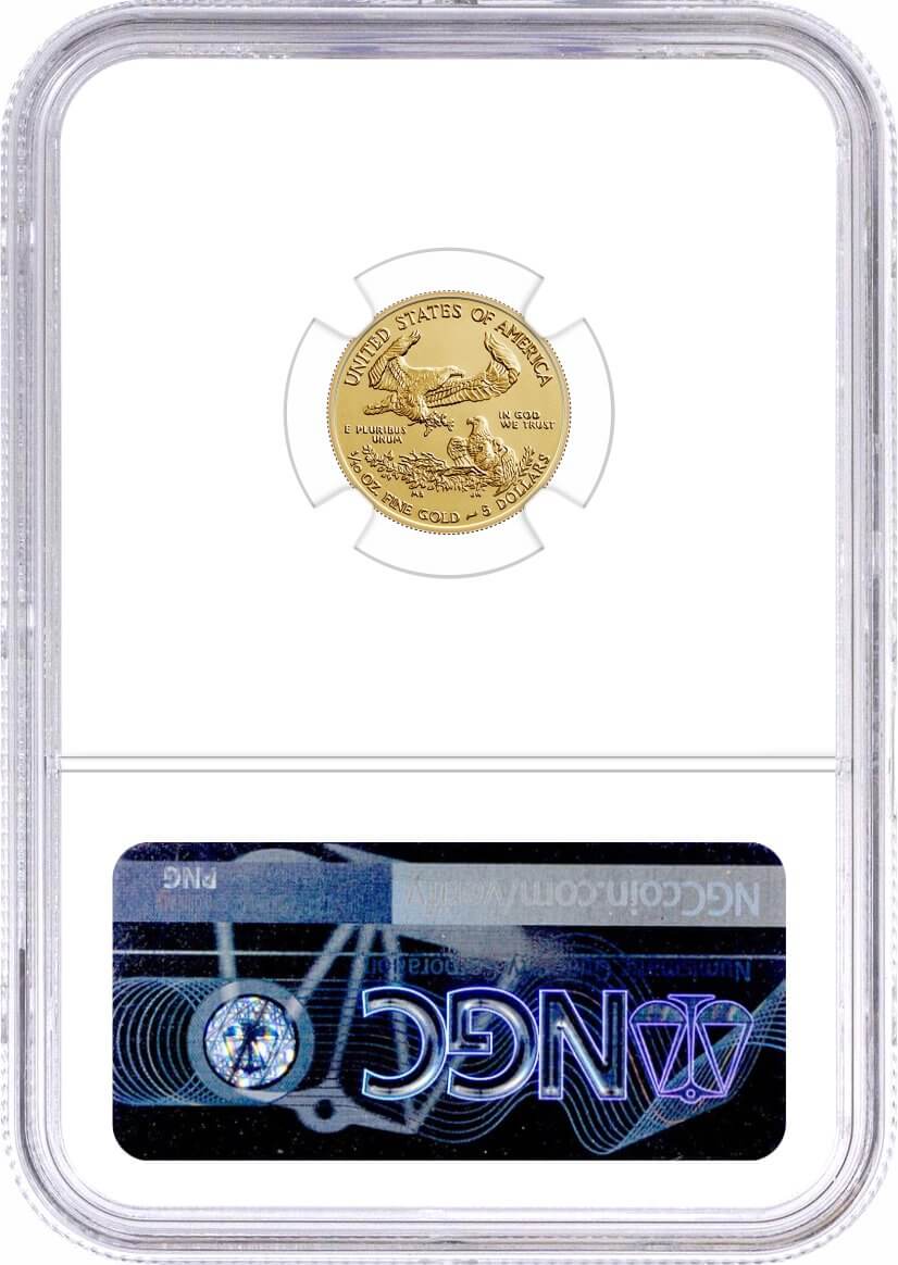 1987 $5 1/10 oz Gold Eagle NGC MS70 Frost (Busiek) Signed U.S. Mint Designer Series