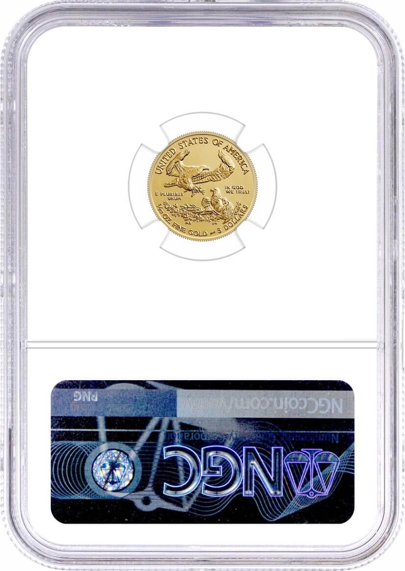 1988 $5 1/10 oz Gold Eagle NGC MS70 Frost (Busiek) Signed U.S. Mint Designer Series
