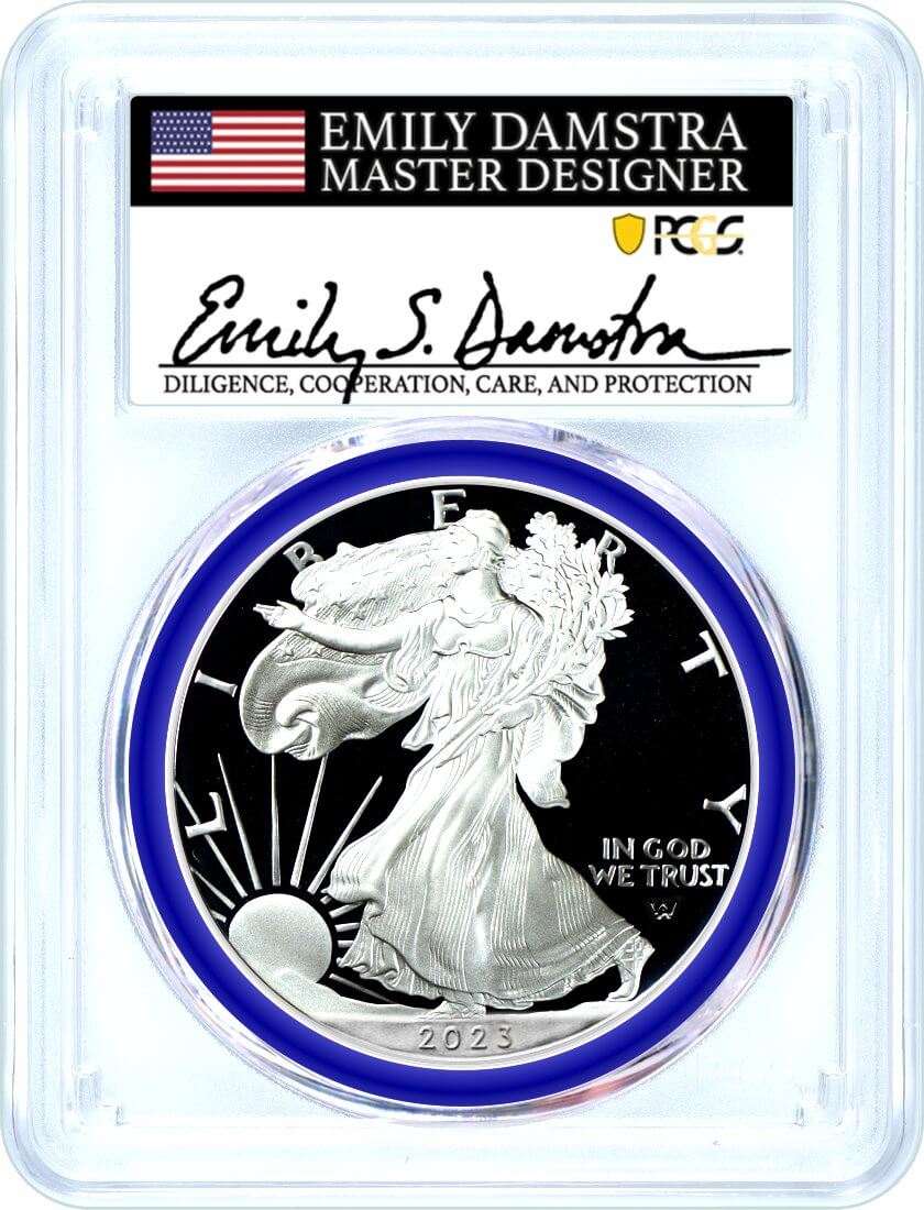 2023 W $1 1 oz Proof Silver Eagle Duo PCGS PR70/NGC PF70 First Day of Issue Damstra Signed MDS/Gaudioso Signed MES